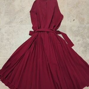 Burgundy Pleated Tie Front Halter Maxi Dress